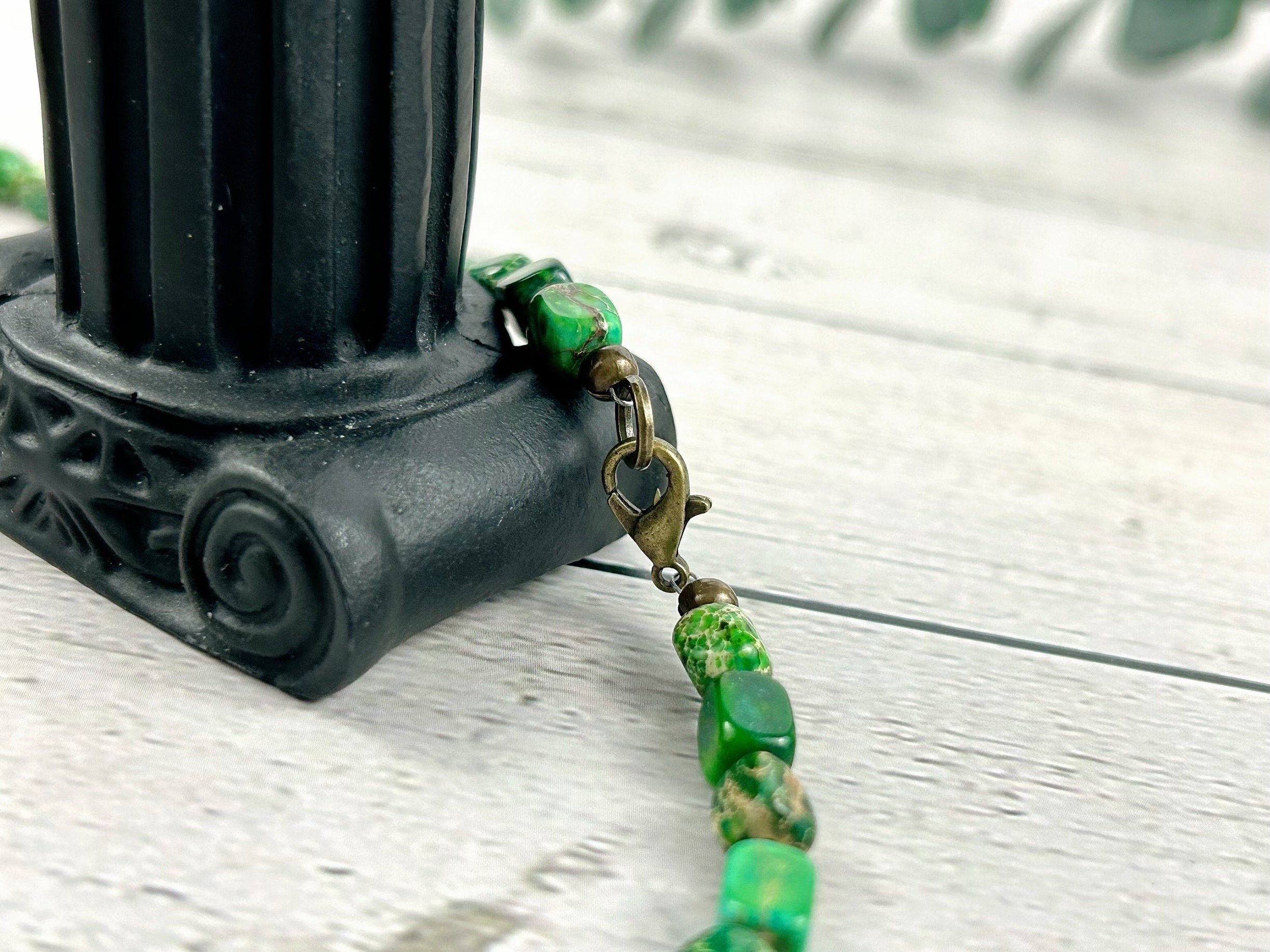 Green Beaded Necklace, Imperial Jasper Necklace, Choker Necklace, Gift for Mom, Gemstone Necklace, Gemstone Jewelry, Handmade Gift for Her