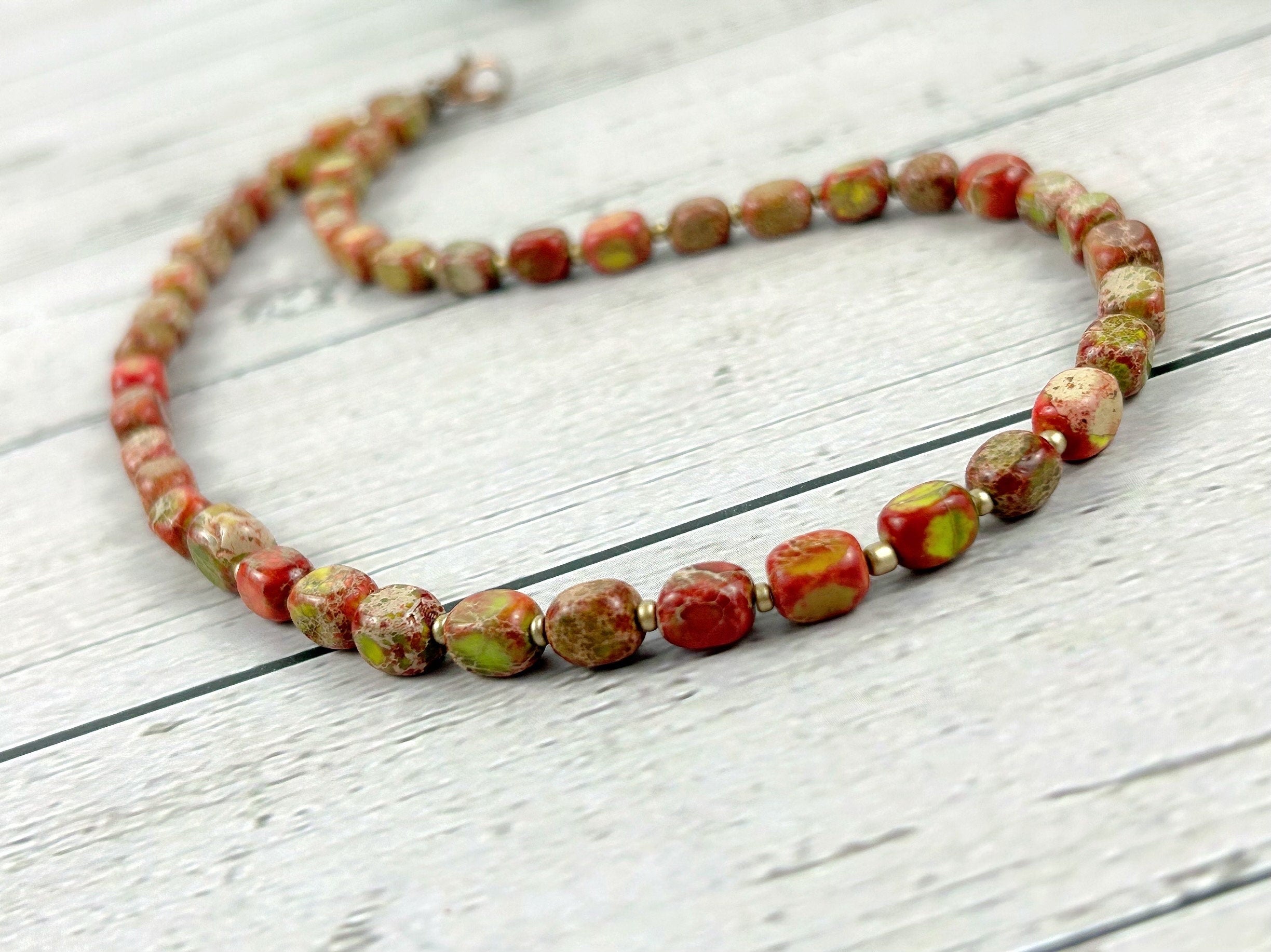 Multicolor Beaded Necklace, Imperial Jasper Necklace, Choker Necklace, Gemstone Necklace, Gemstone Jewelry, Birthday Gift for Her