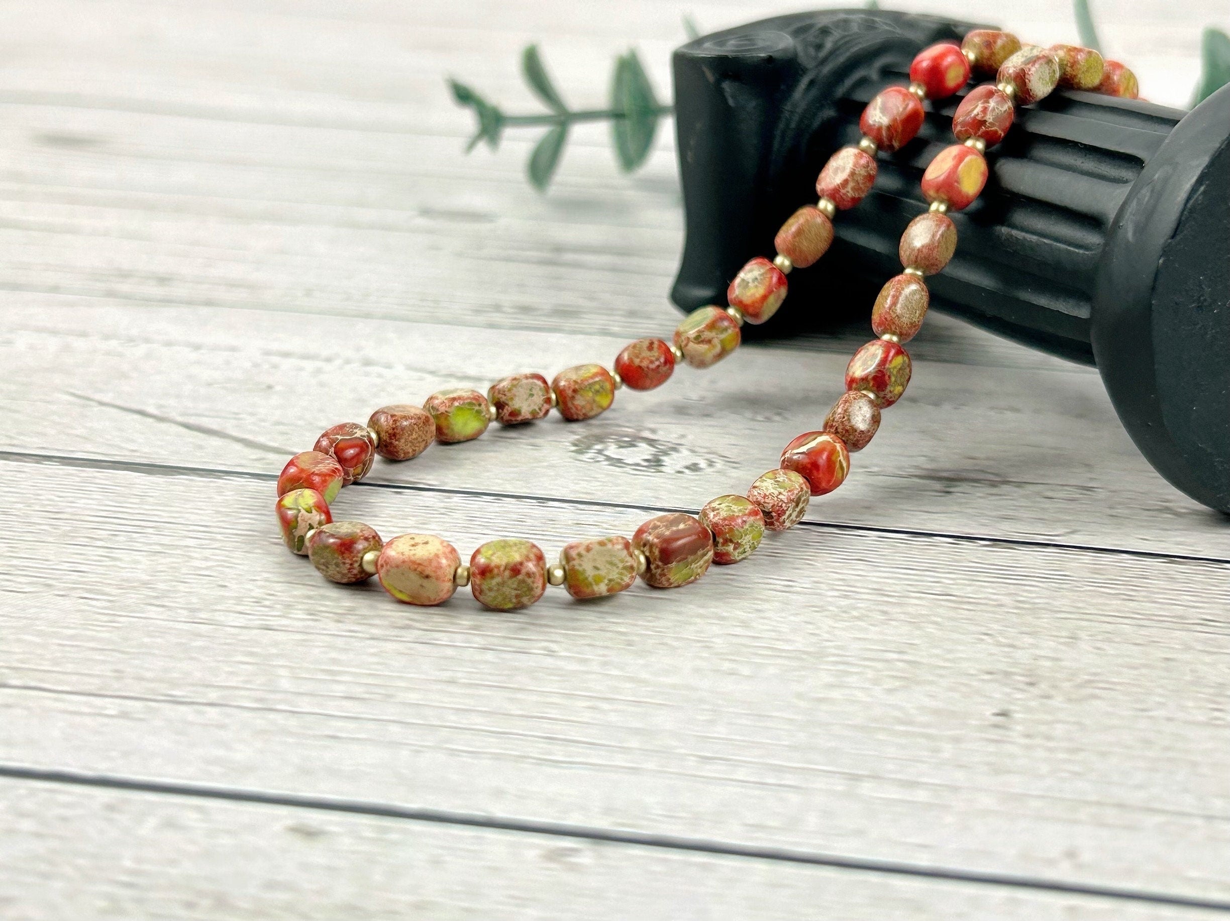 Multicolor Beaded Necklace, Imperial Jasper Necklace, Choker Necklace, Gemstone Necklace, Gemstone Jewelry, Birthday Gift for Her