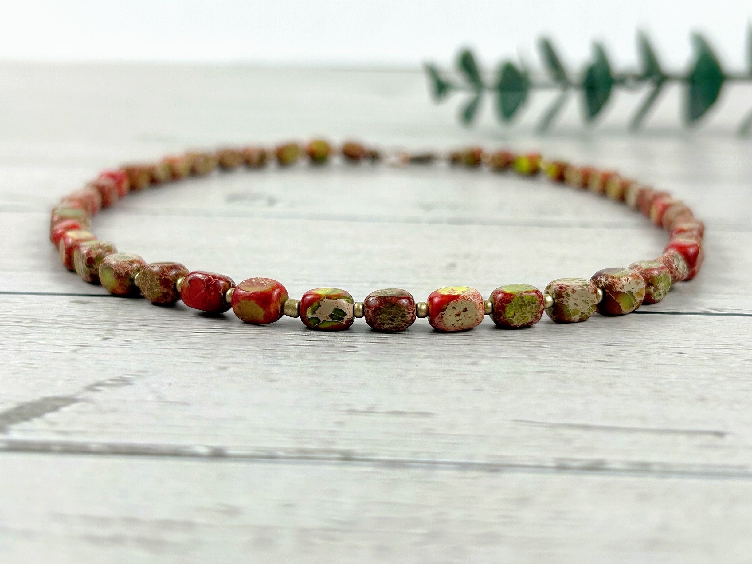 Multicolor Beaded Necklace, Imperial Jasper Necklace, Choker Necklace, Gemstone Necklace, Gemstone Jewelry, Birthday Gift for Her