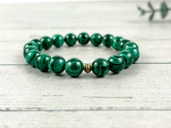 Protection Bracelet, Malachite Bracelet, Gemstone Bracelet, Green Beaded Bracelet, Birthday Gift for Her, Gift for Him