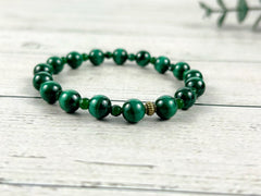 Protection Bracelet, Malachite Bracelet, Gemstone Bracelet, Green Beaded Bracelet, Birthday Gift for Her, Gift for Him