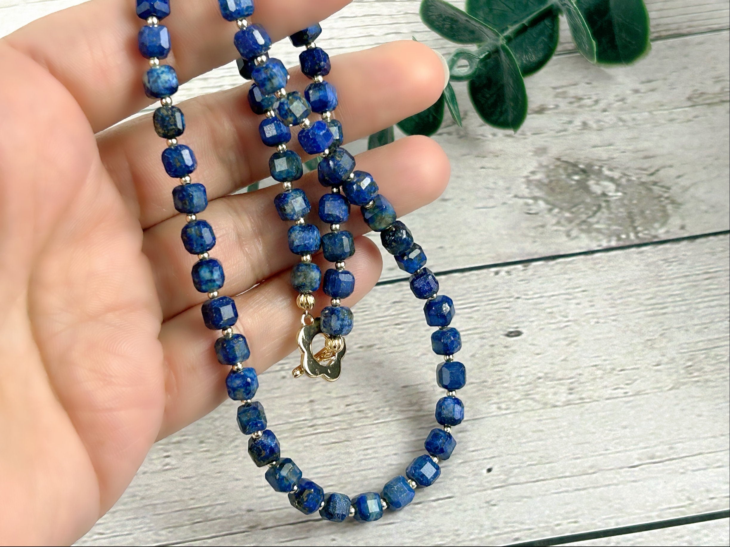 Lapis Lazuli Necklace, Blue Beaded Necklace, Lapis Lazuli Choker Necklace, Gemstone Necklace, Boho Necklace, Handmade Jewelry, Gift for Her