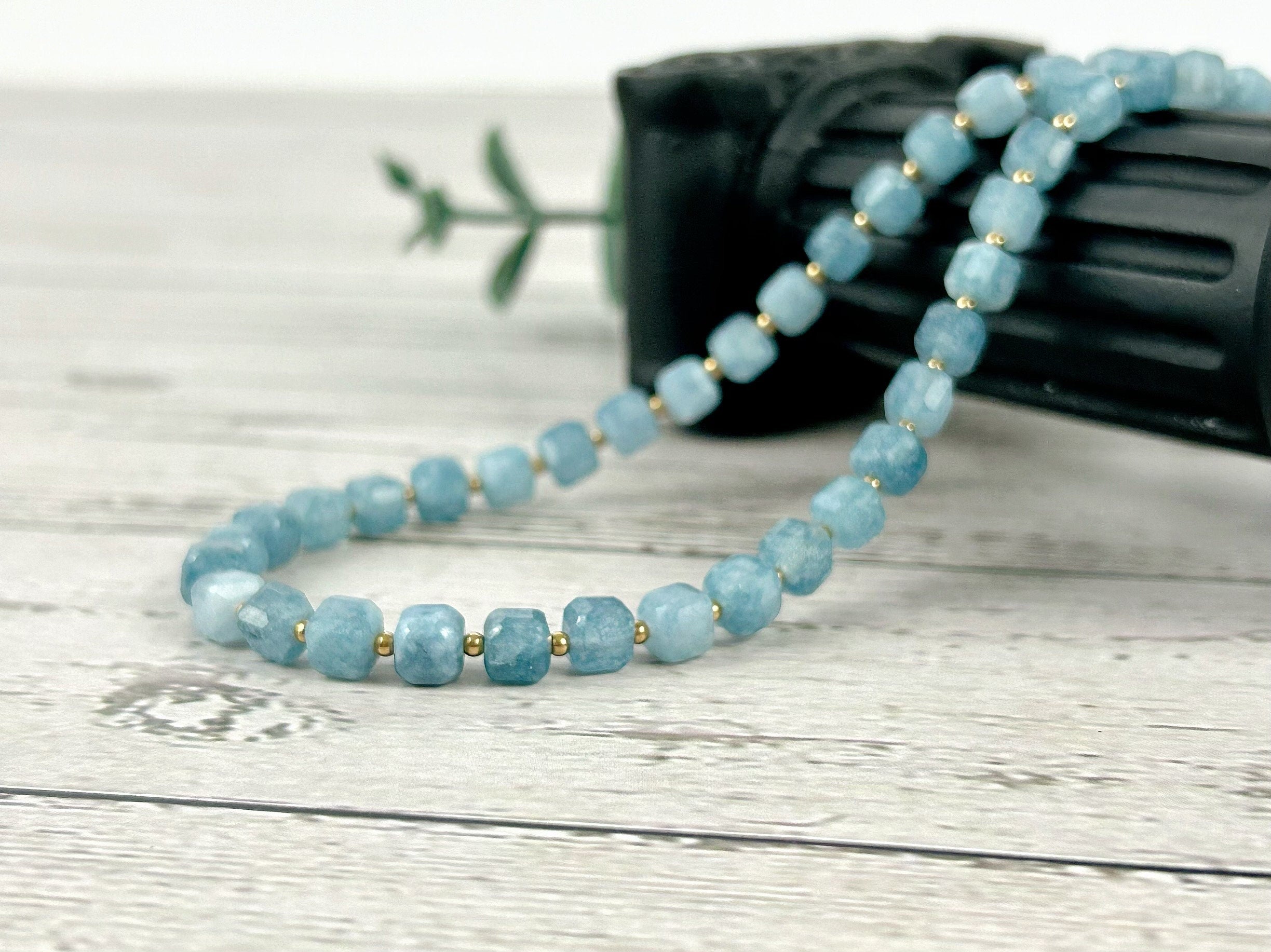 Aquamarine Necklace, Blue Beaded Necklace, Aquamarine Choker Necklace, Gemstone Necklace, Boho Necklace, March Birthstone, Gift for Her