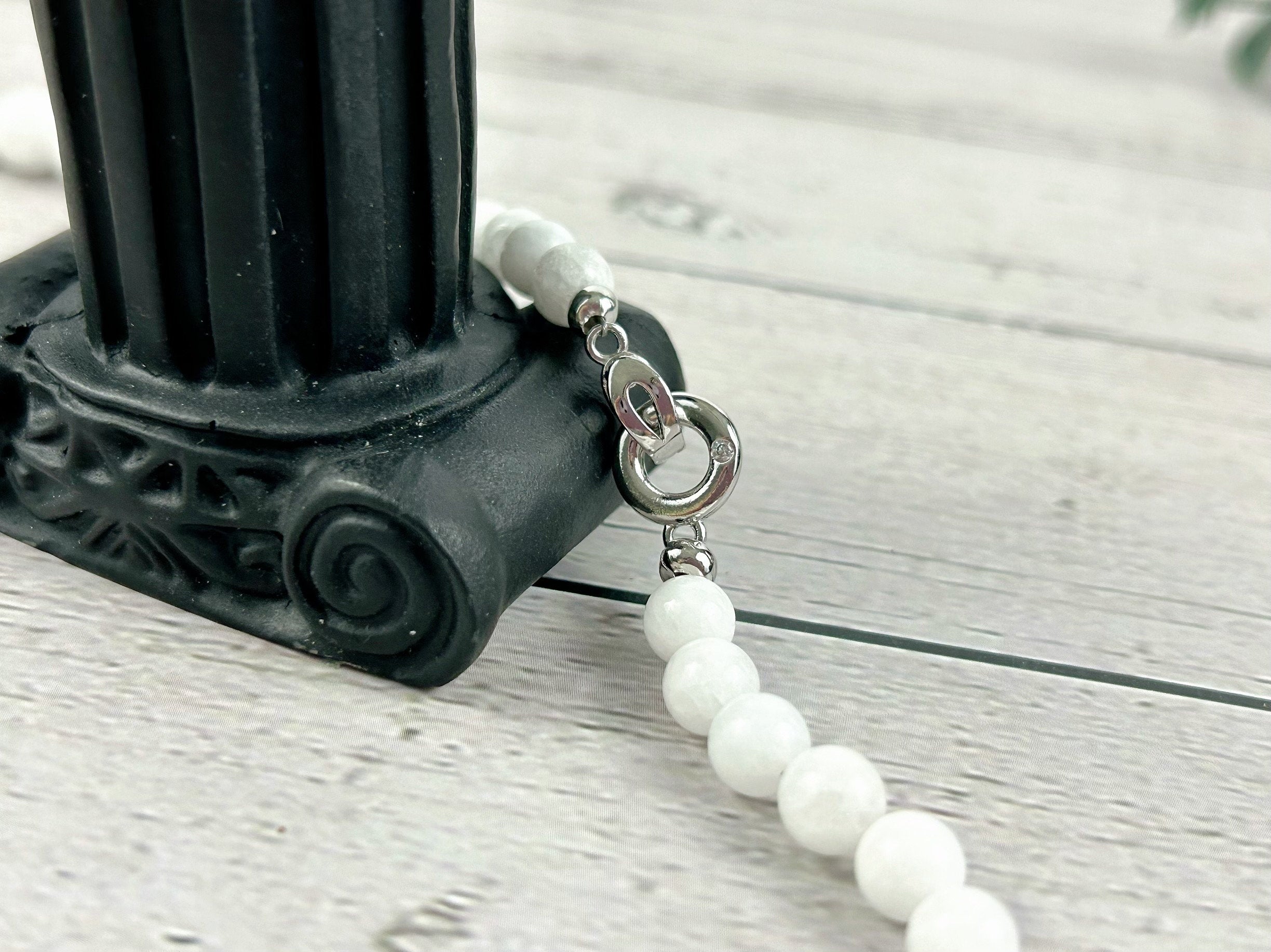 White Jade Necklace, White Beaded Necklace, Natural Stone Necklace, Gemstones Necklace, Birthday Gift for Her, Handmade Necklace