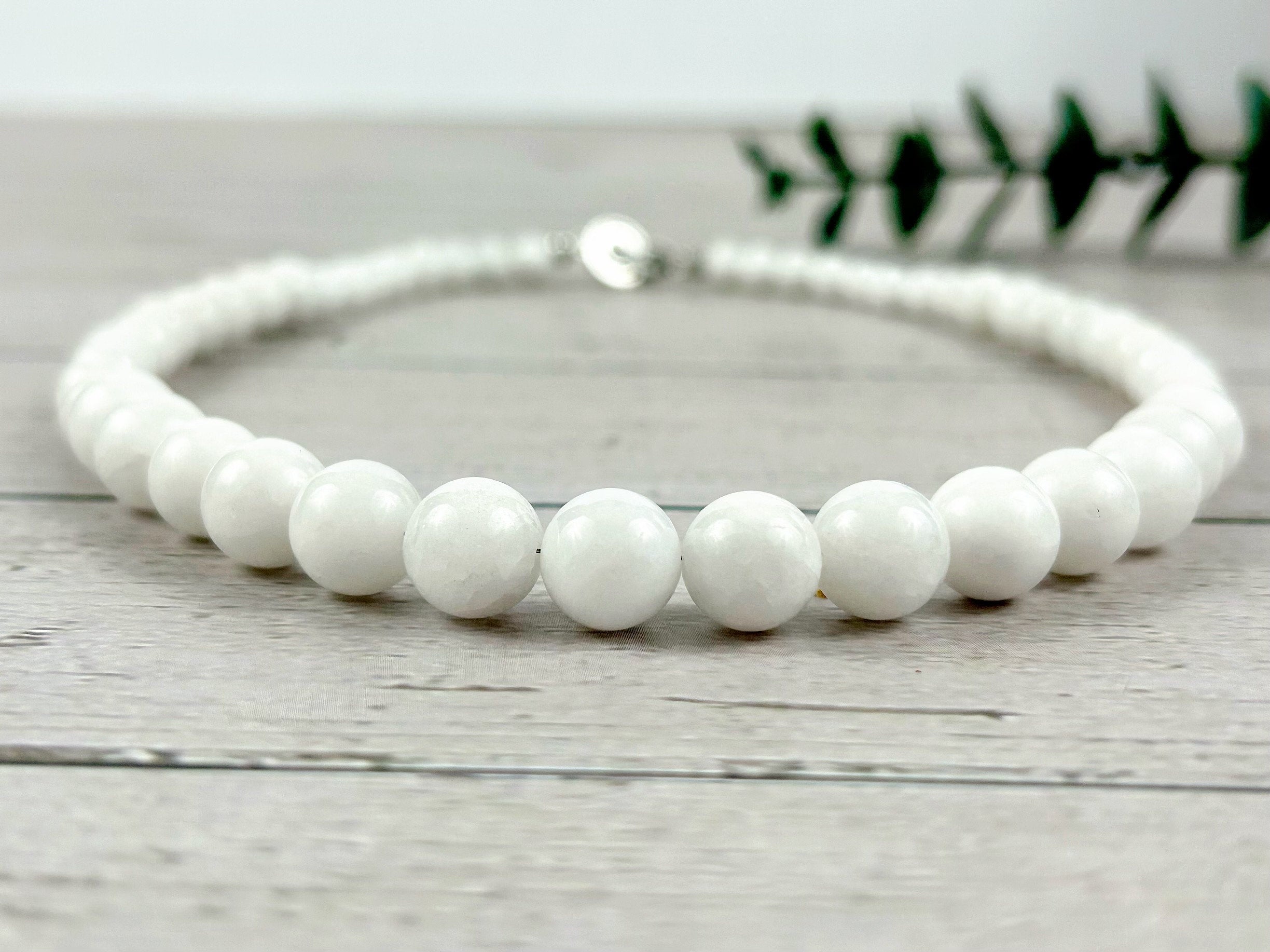White Jade Necklace, White Beaded Necklace, Natural Stone Necklace, Gemstones Necklace, Birthday Gift for Her, Handmade Necklace