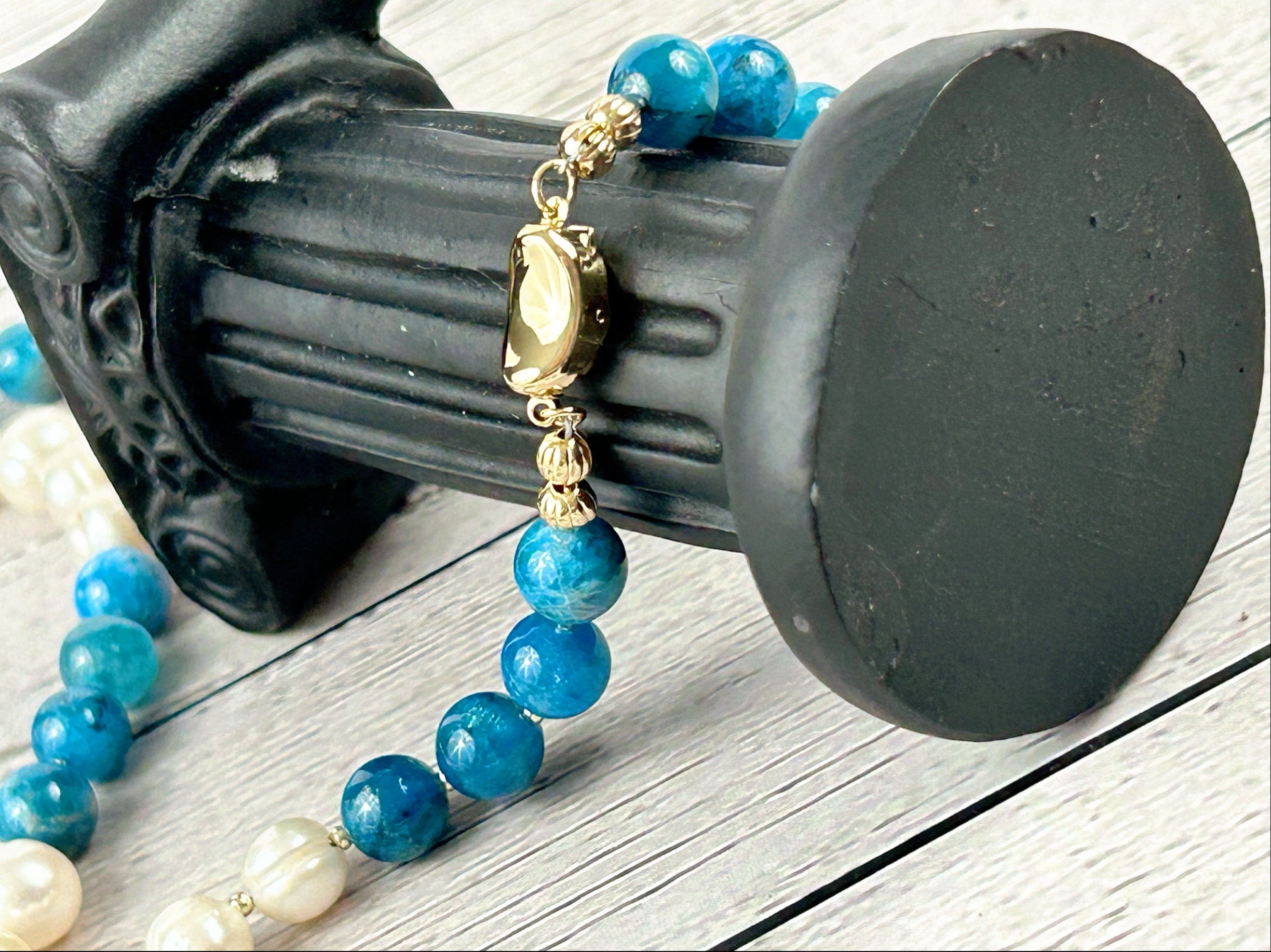 Statement Necklace, Apatite Necklace, Multistrand Necklace, Beaded Necklace, Pearl Necklace, Gemstone Necklace, Anniversary Gift for Her