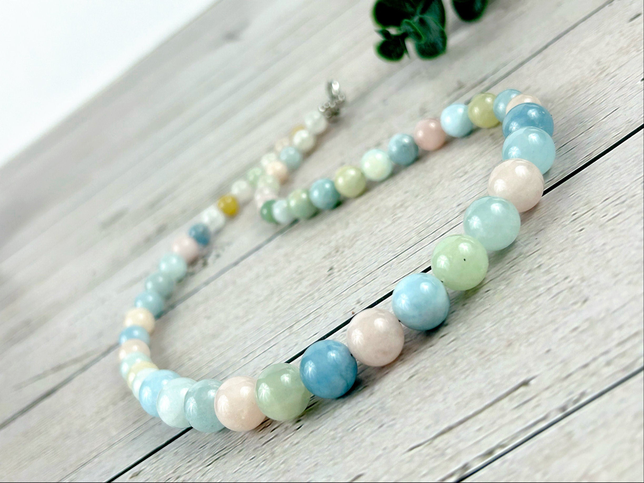 Morganite Necklace, Anxiety Relief Beaded Necklace, Natural Stone Necklace, Gemstones Necklace, Necklace Gift for Her, Handmade Necklace