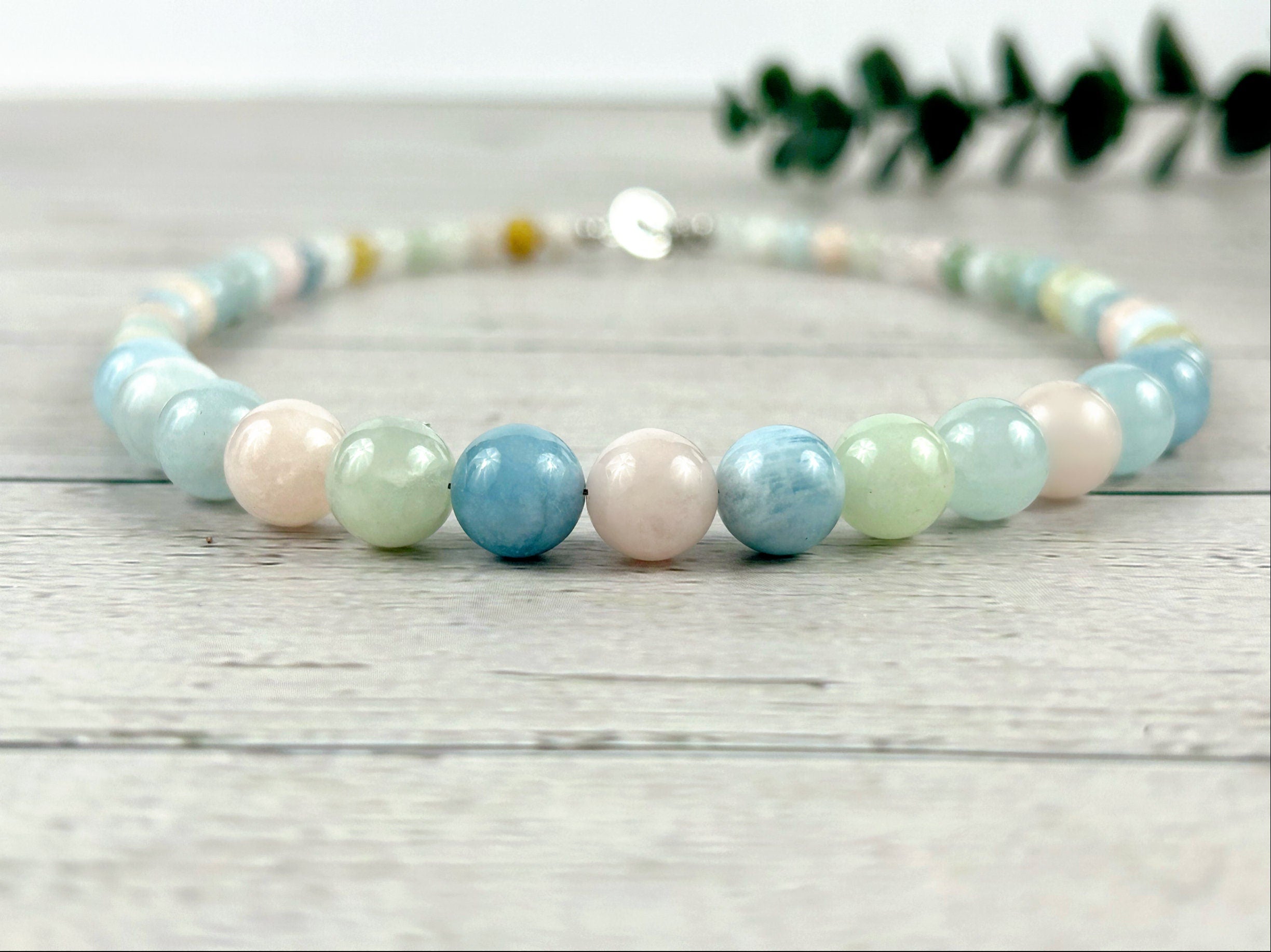 Morganite Necklace, Anxiety Relief Beaded Necklace, Natural Stone Necklace, Gemstones Necklace, Necklace Gift for Her, Handmade Necklace