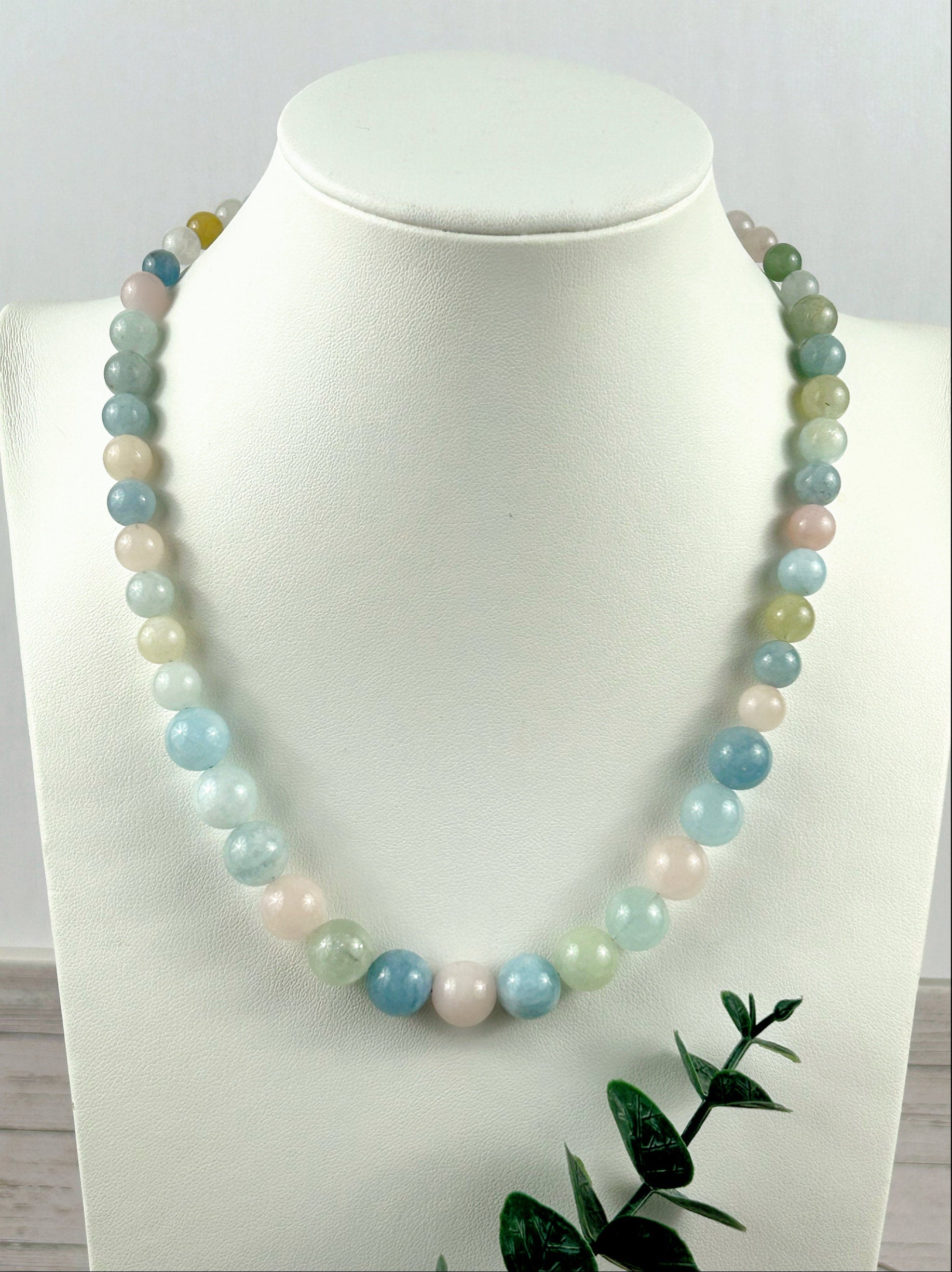 Morganite Necklace, Anxiety Relief Beaded Necklace, Natural Stone Necklace, Gemstones Necklace, Necklace Gift for Her, Handmade Necklace