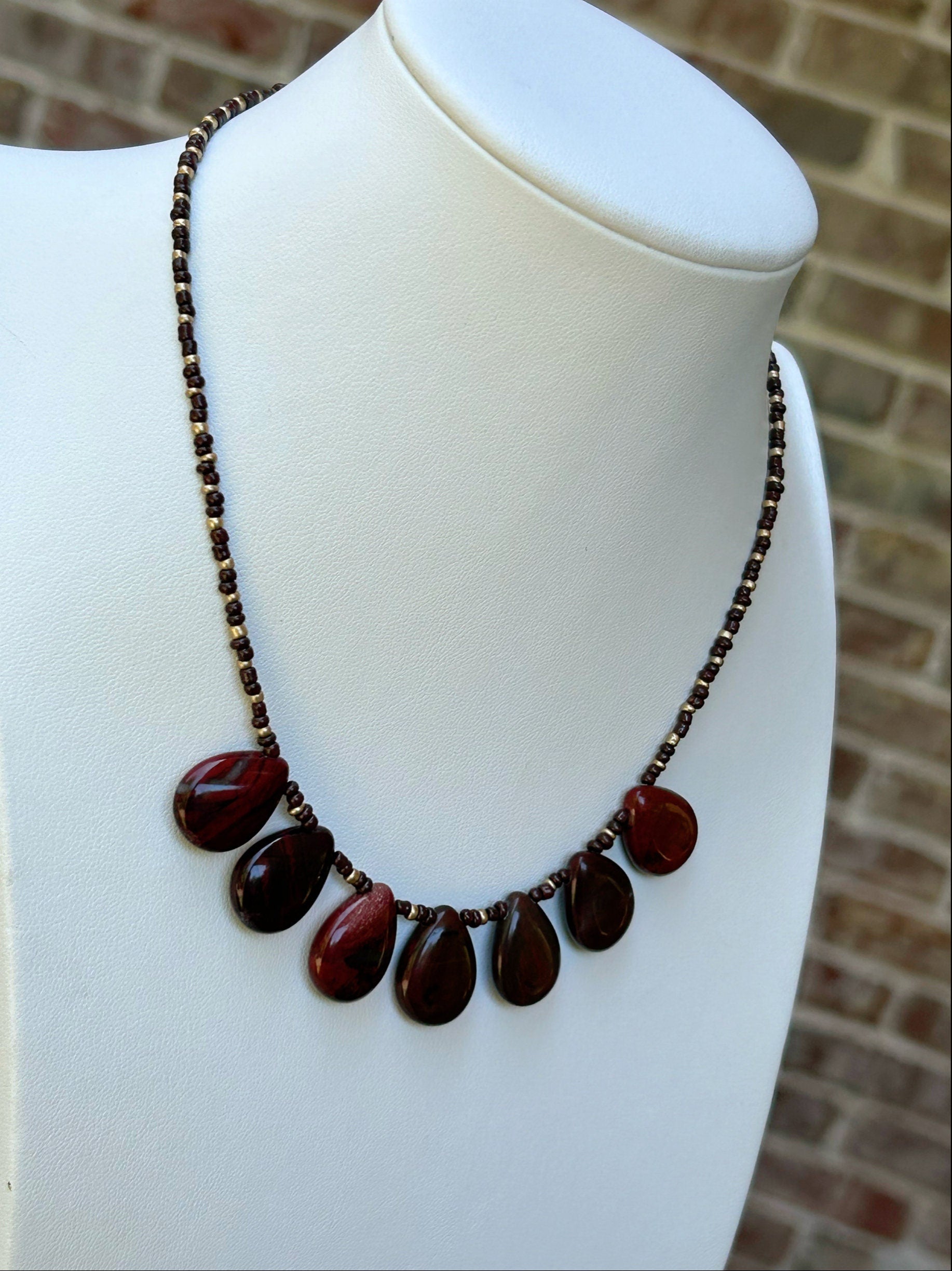 Beaded Necklace, Red Creek Jasper Necklace, Statement Necklace, Gemstones Jewelry, Birthday Gift for Her, Anniversary Gift