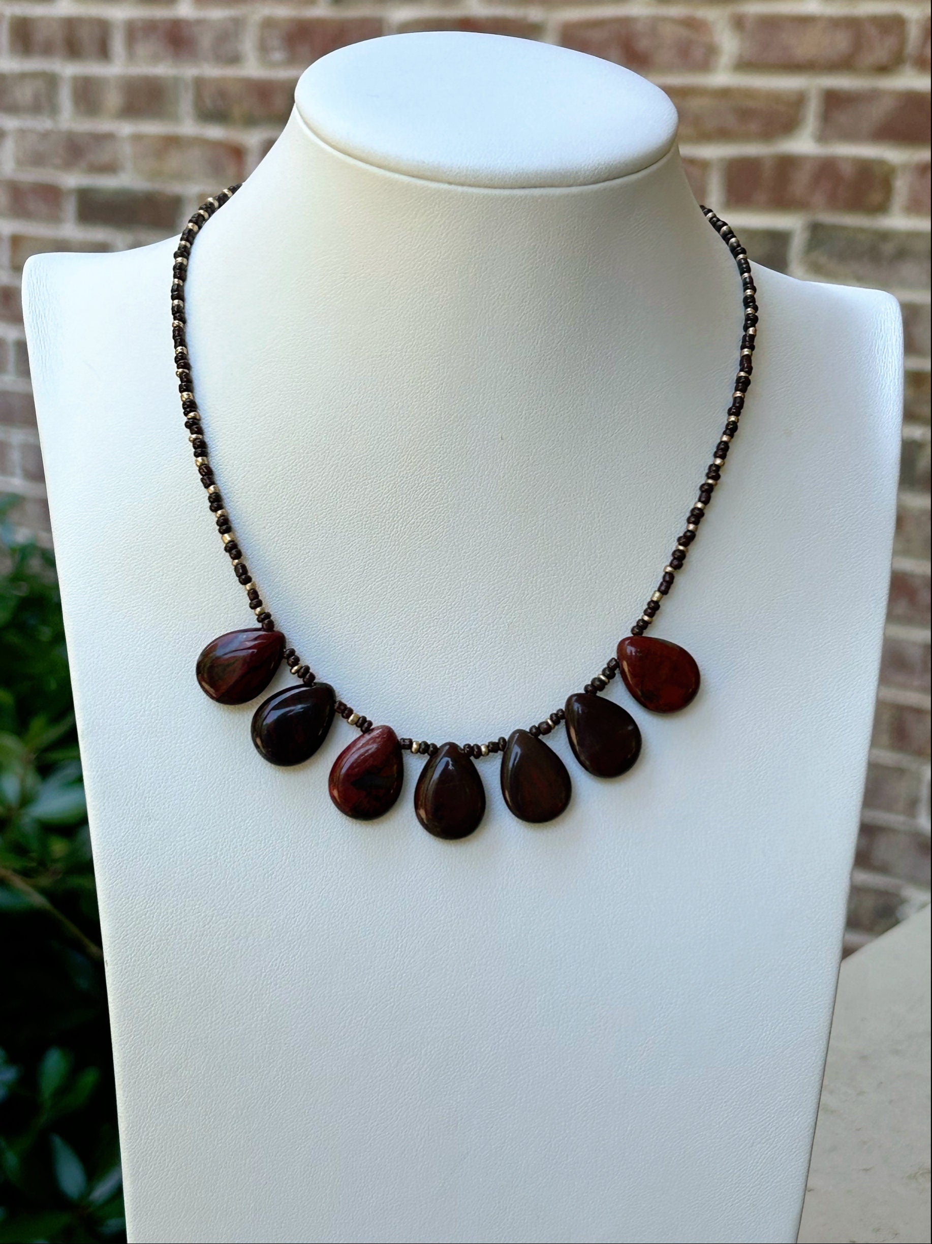 Beaded Necklace, Red Creek Jasper Necklace, Statement Necklace, Gemstones Jewelry, Birthday Gift for Her, Anniversary Gift