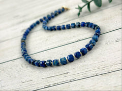 Lapis Lazuli Necklace, Blue Beaded Necklace, Lapis Lazuli Choker Necklace, Gemstone Necklace, Boho Necklace, Handmade Jewelry, Gift for Her