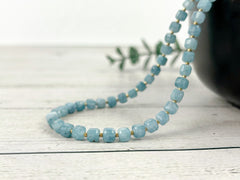 Aquamarine Necklace, Blue Beaded Necklace, Aquamarine Choker Necklace, Gemstone Necklace, Boho Necklace, March Birthstone, Gift for Her