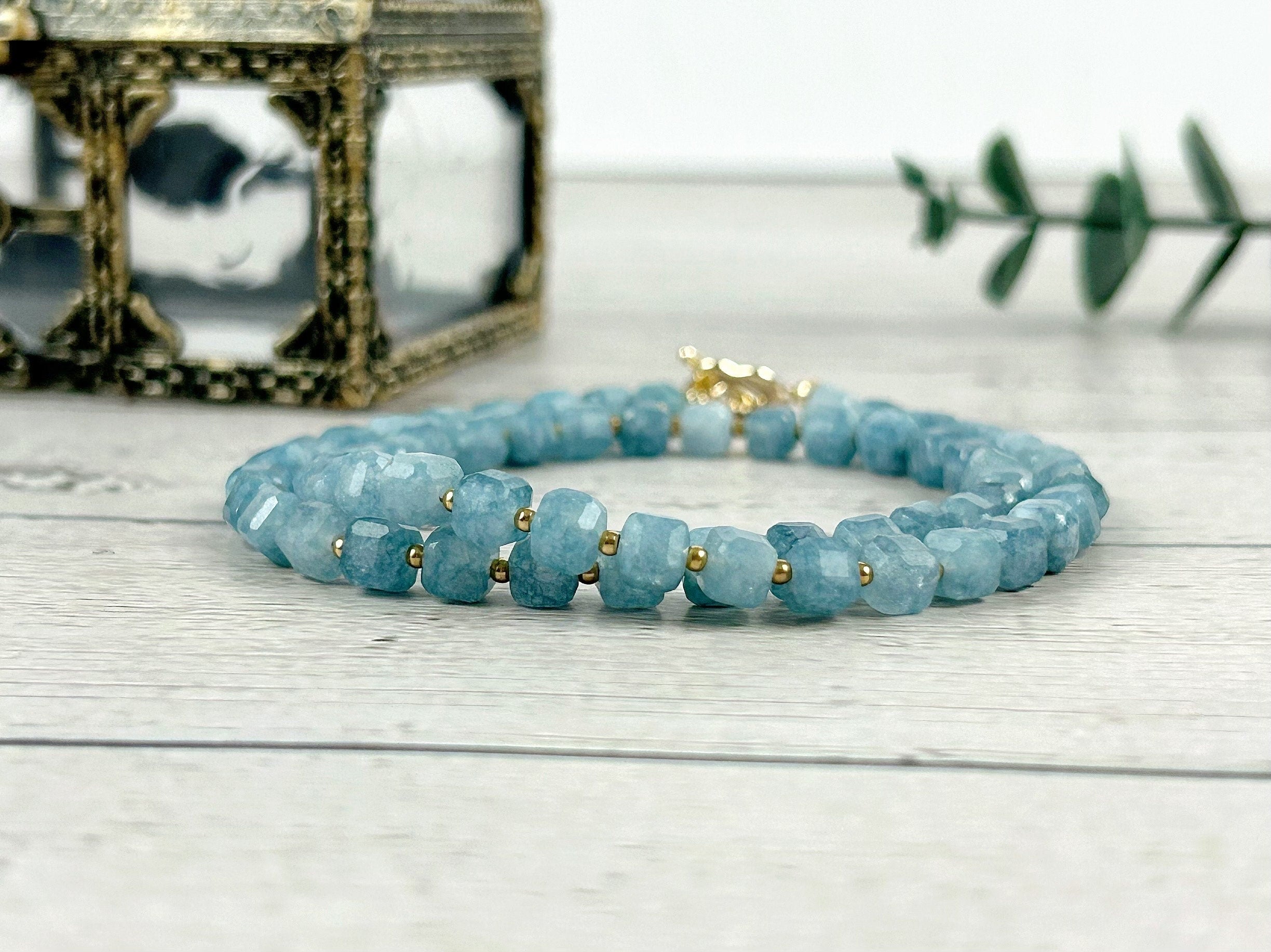 Aquamarine Necklace, Blue Beaded Necklace, Aquamarine Choker Necklace, Gemstone Necklace, Boho Necklace, March Birthstone, Gift for Her